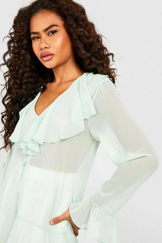 BOOHOO Chiffon Ruffle Open Front Blouse 4 BOOHOO Chiffon Ruffle Open Front Blouse - Image 4