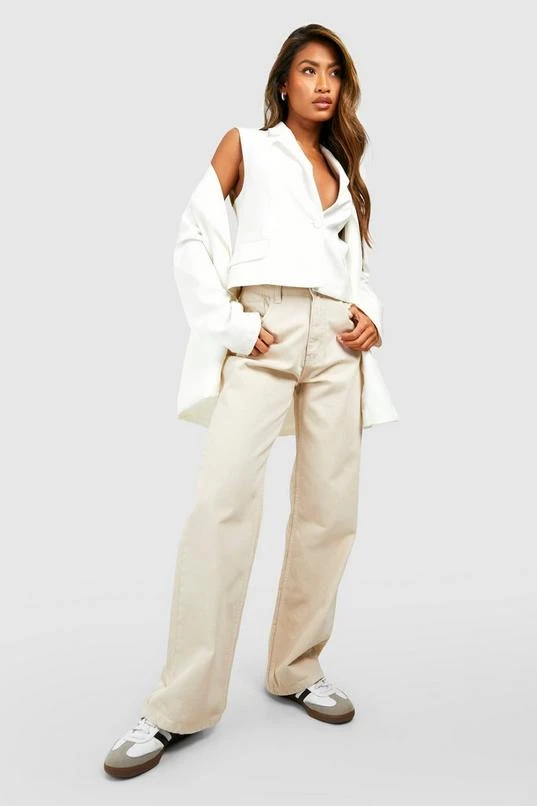 BOOHOO Ecru Wide Leg Jeans 1 BOOHOO Ecru Wide Leg Jeans