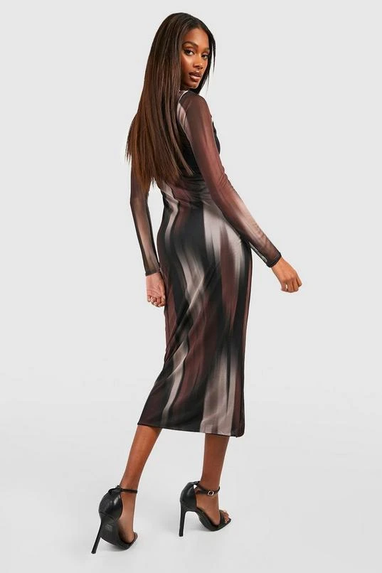 BOOHOO Abstract Mesh Long Sleeve Midi Dress 2 BOOHOO Abstract Mesh Long Sleeve Midi Dress - Image 2