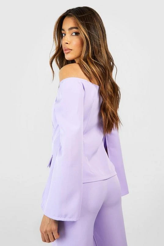 BOOHOO Button Front Split Sleeve Tailored Off The Shoulder 2 BOOHOO Button Front Split Sleeve Tailored Off The Shoulder - Image 2