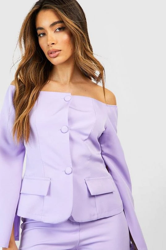BOOHOO Button Front Split Sleeve Tailored Off The Shoulder 4 BOOHOO Button Front Split Sleeve Tailored Off The Shoulder - Image 4