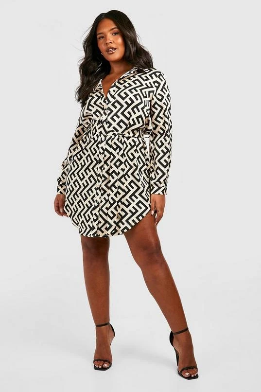 BOOHOO Plus Mono Printed Shirt Dress 1 BOOHOO Plus Mono Printed Shirt Dress