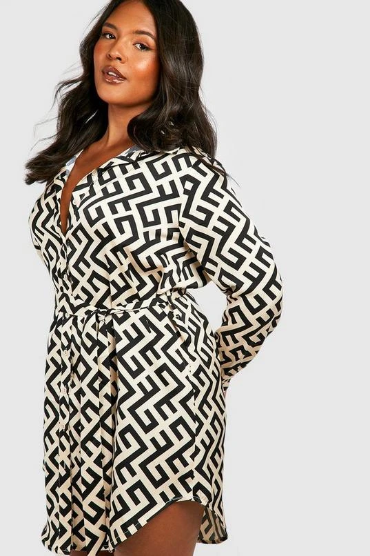 BOOHOO Plus Mono Printed Shirt Dress 4 BOOHOO Plus Mono Printed Shirt Dress - Image 4