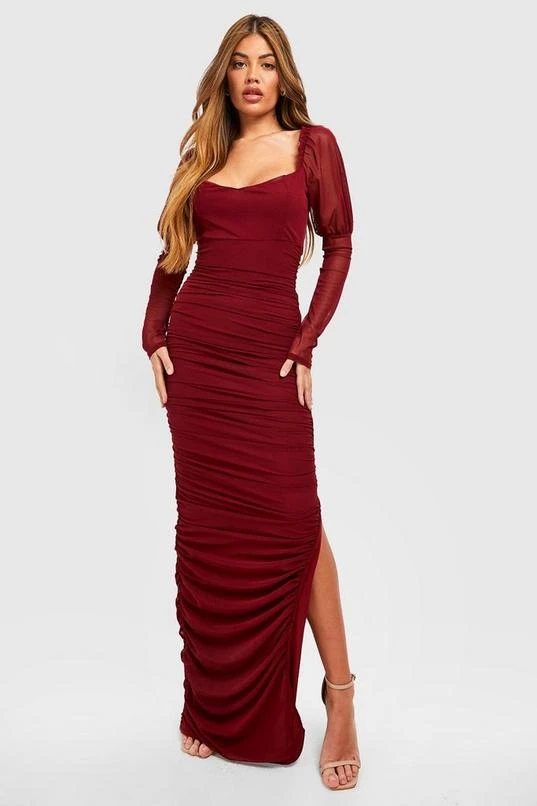 BOOHOO Mesh Square Neck Ruched Maxi Dress 3 BOOHOO Mesh Square Neck Ruched Maxi Dress - Image 3
