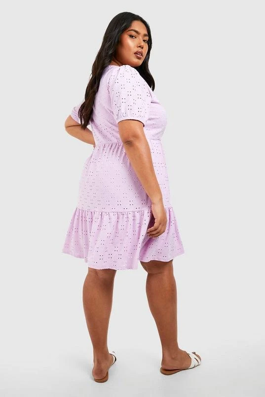 BOOHOO Plus Jersey Knit Eyelet Wrap Tiered Smock Dress 2 BOOHOO Plus Jersey Knit Eyelet Wrap Tiered Smock Dress - Image 2