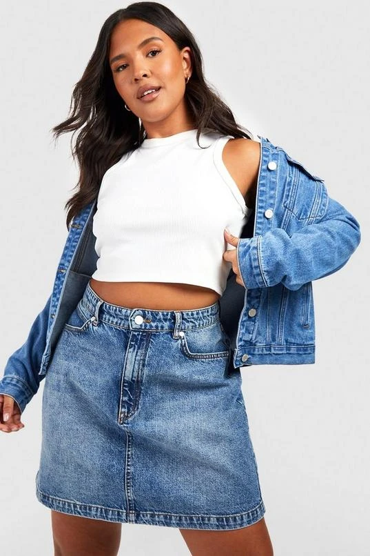BOOHOO Plus Vintage Wash Denim Mini Skirt 1 BOOHOO Plus Vintage Wash Denim Mini Skirt