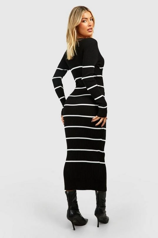 BOOHOO Long Sleeve Stripe Midi Knit Dress 2 BOOHOO Long Sleeve Stripe Midi Knit Dress - Image 2