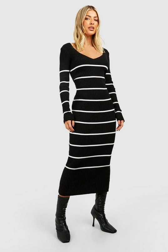 BOOHOO Long Sleeve Stripe Midi Knit Dress 3 BOOHOO Long Sleeve Stripe Midi Knit Dress - Image 3