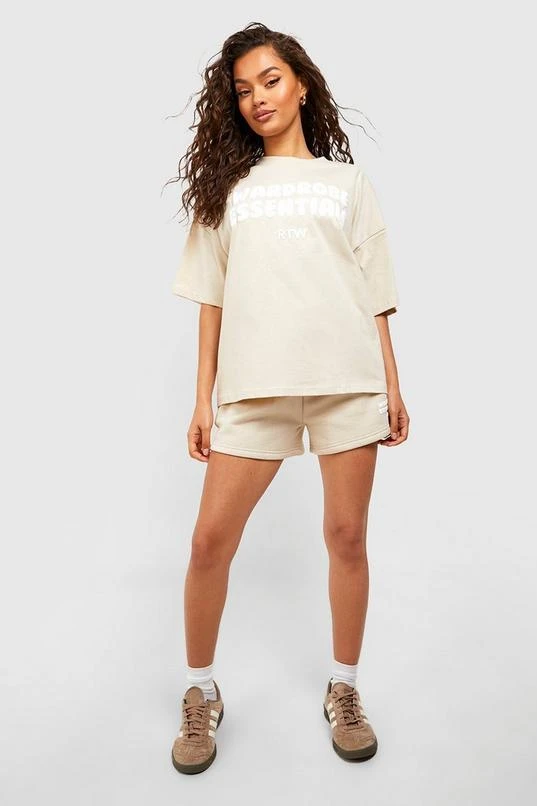 BOOHOO Wardrobe Essentials Graphic T-Shirt & Sweat Short Set 1 BOOHOO Wardrobe Essentials Graphic T-Shirt & Sweat Short Set