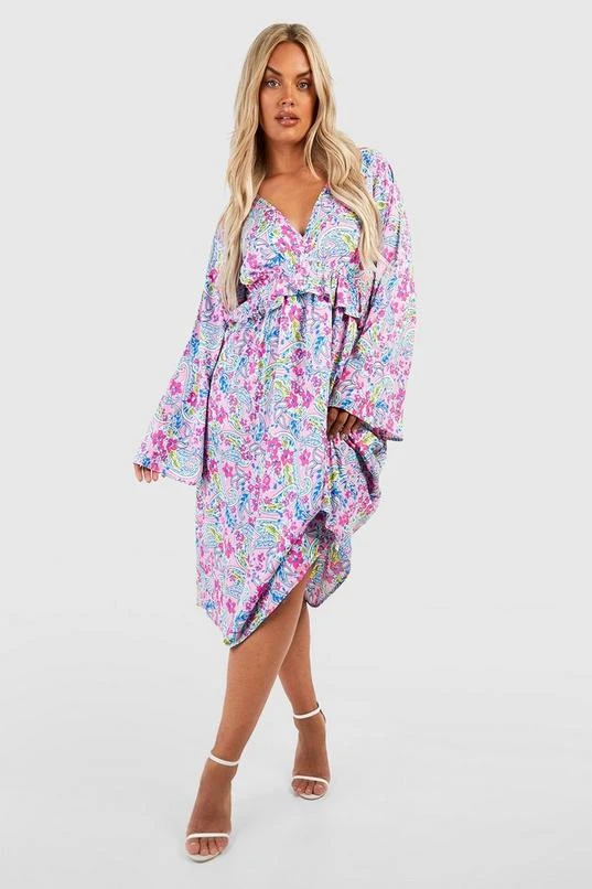 BOOHOO Plus Paisley Ruffle Midi Dress 1 BOOHOO Plus Paisley Ruffle Midi Dress
