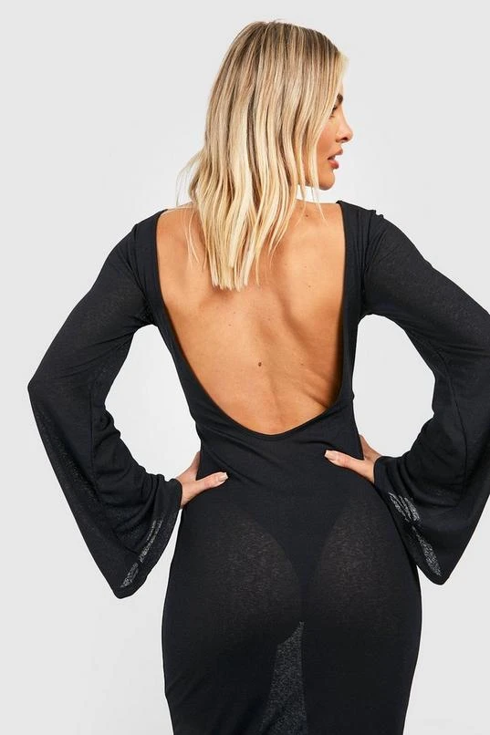 BOOHOO Sheer Texture Low Back Maxi Beach Dress 4 BOOHOO Sheer Texture Low Back Maxi Beach Dress - Image 4