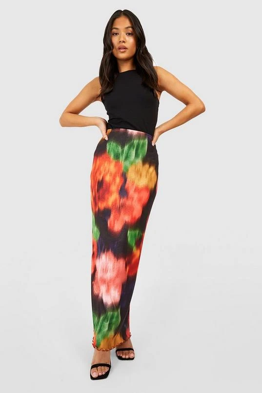 BOOHOO Petite Blurred Floral Print Onion Skin Maxi Skirt 1 BOOHOO Petite Blurred Floral Print Onion Skin Maxi Skirt