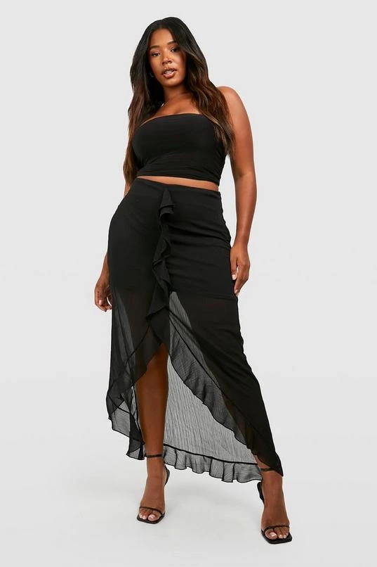 BOOHOO Plus Ruffle Front Maxi Skirt 1 BOOHOO Plus Ruffle Front Maxi Skirt