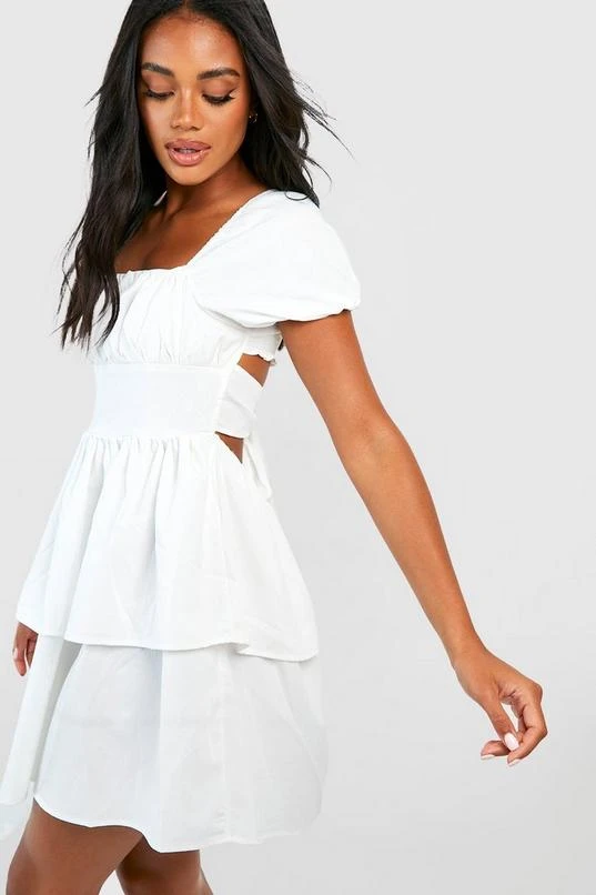 BOOHOO Textured Puff Sleeve Skater Dress 1 BOOHOO Textured Puff Sleeve Skater Dress