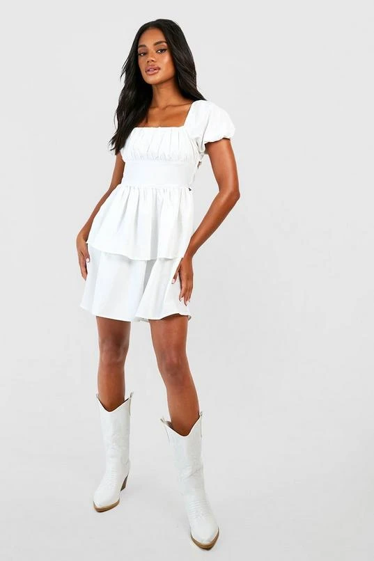 BOOHOO Textured Puff Sleeve Skater Dress 3 BOOHOO Textured Puff Sleeve Skater Dress - Image 3