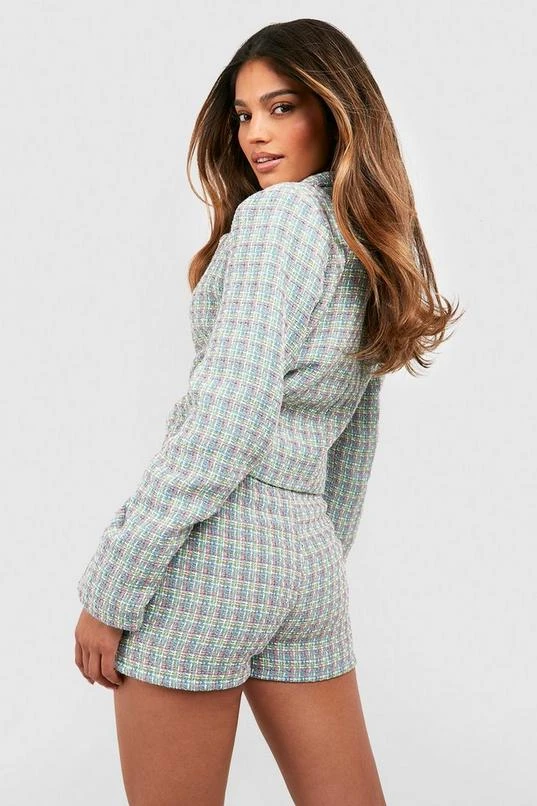 BOOHOO Tweed Flannel Cropped Tailored Blazer 2 BOOHOO Tweed Flannel Cropped Tailored Blazer - Image 2