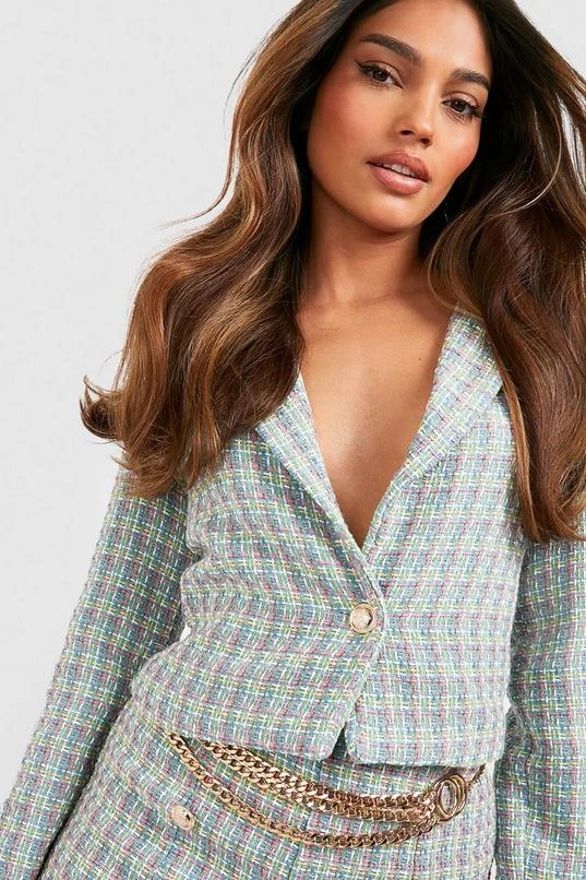 BOOHOO Tweed Flannel Cropped Tailored Blazer 3 BOOHOO Tweed Flannel Cropped Tailored Blazer - Image 3