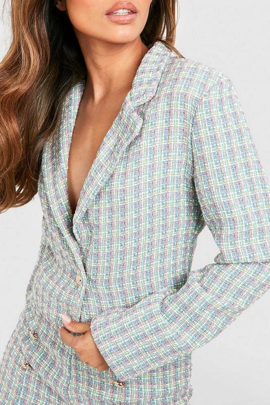 BOOHOO Tweed Flannel Cropped Tailored Blazer 4 BOOHOO Tweed Flannel Cropped Tailored Blazer - Image 4