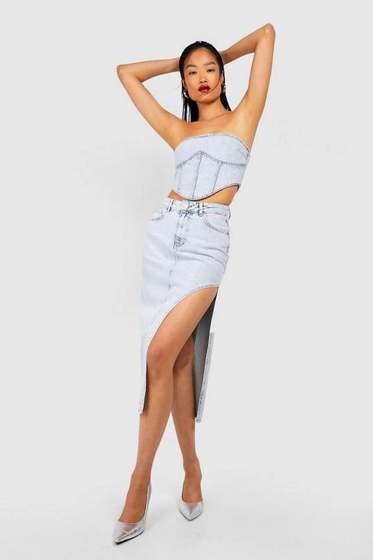 BOOHOO Thigh Split Denim Midi Skirt 1 BOOHOO Thigh Split Denim Midi Skirt