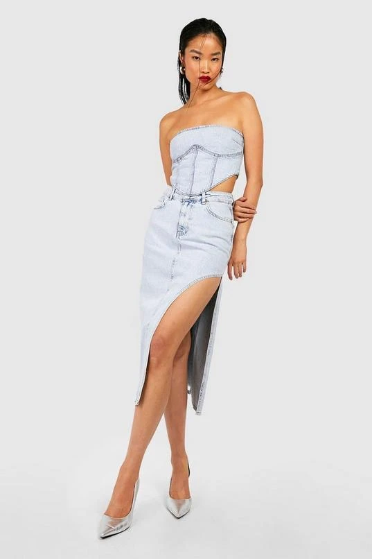 BOOHOO Thigh Split Denim Midi Skirt 3 BOOHOO Thigh Split Denim Midi Skirt - Image 3