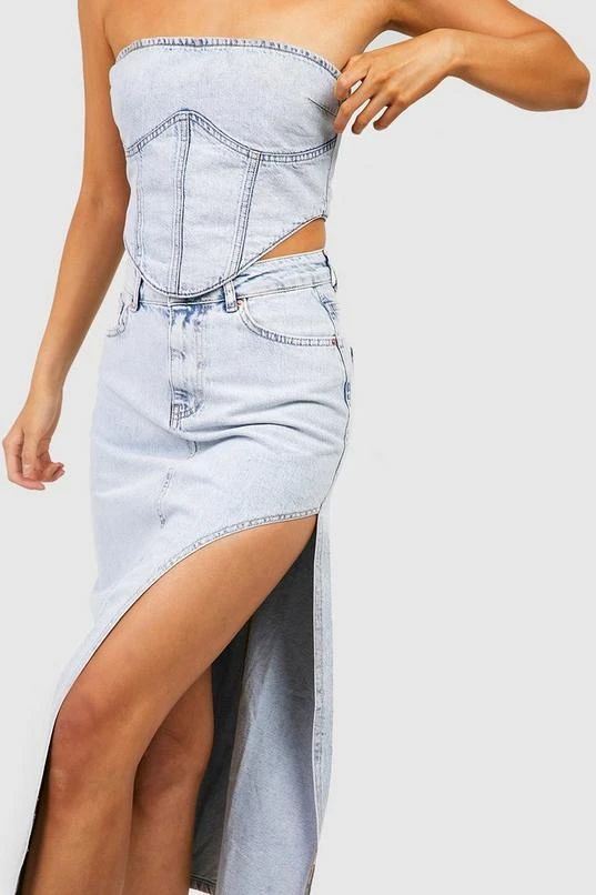 BOOHOO Thigh Split Denim Midi Skirt 4 BOOHOO Thigh Split Denim Midi Skirt - Image 4