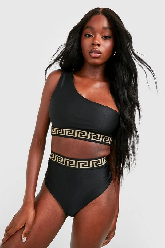 BOOHOO Geo Tape One Shoulder High Waist Bikini Set 3 BOOHOO Geo Tape One Shoulder High Waist Bikini Set - Image 3