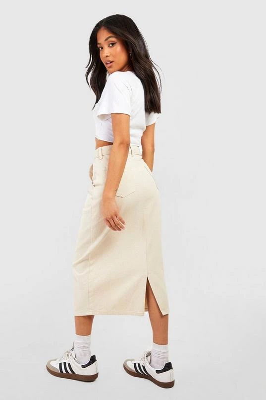 BOOHOO Petite Ecru Denim Midi Skirt 2 BOOHOO Petite Ecru Denim Midi Skirt - Image 2