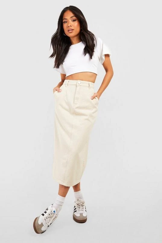 BOOHOO Petite Ecru Denim Midi Skirt 3 BOOHOO Petite Ecru Denim Midi Skirt - Image 3
