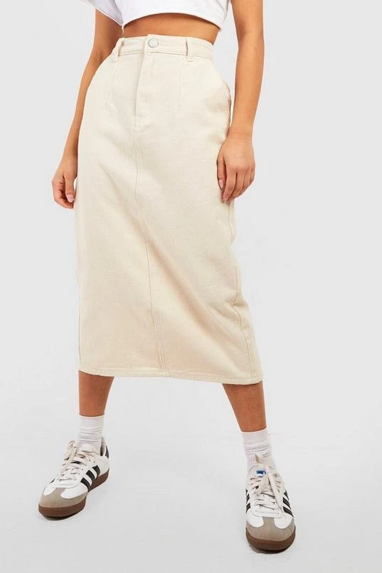 BOOHOO Petite Ecru Denim Midi Skirt 4 BOOHOO Petite Ecru Denim Midi Skirt - Image 4