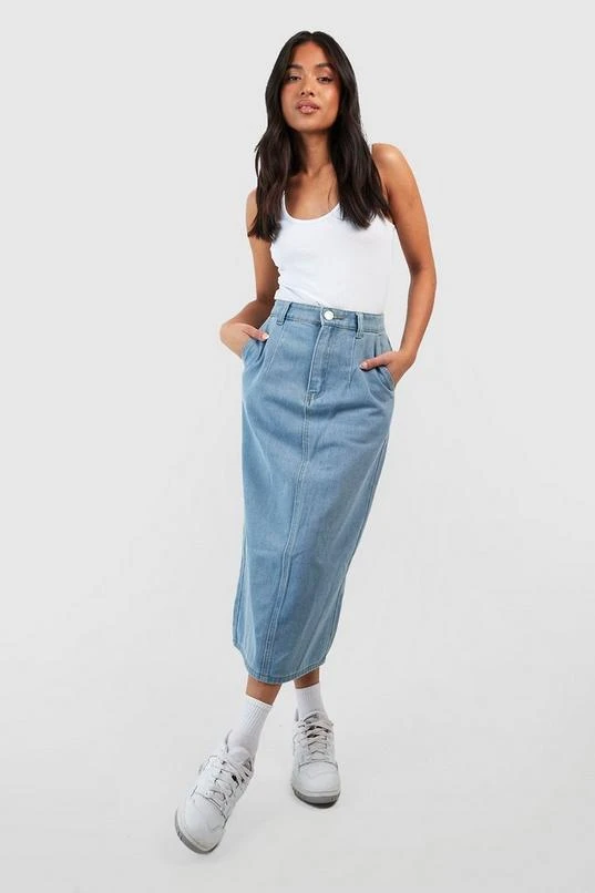 BOOHOO Petite Light Wash Denim Midi Skirt 1 BOOHOO Petite Light Wash Denim Midi Skirt