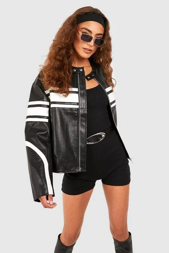 BOOHOO Oversized Tonal Moto Jacket 3 BOOHOO Oversized Tonal Moto Jacket - Image 3