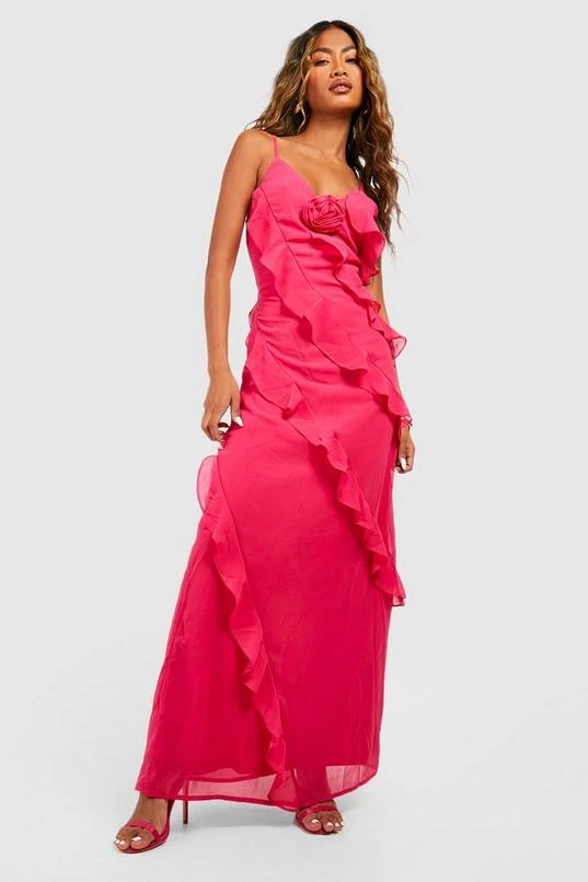 BOOHOO Rose Corsage Detail Ruffle Maxi Dress 1 BOOHOO Rose Corsage Detail Ruffle Maxi Dress