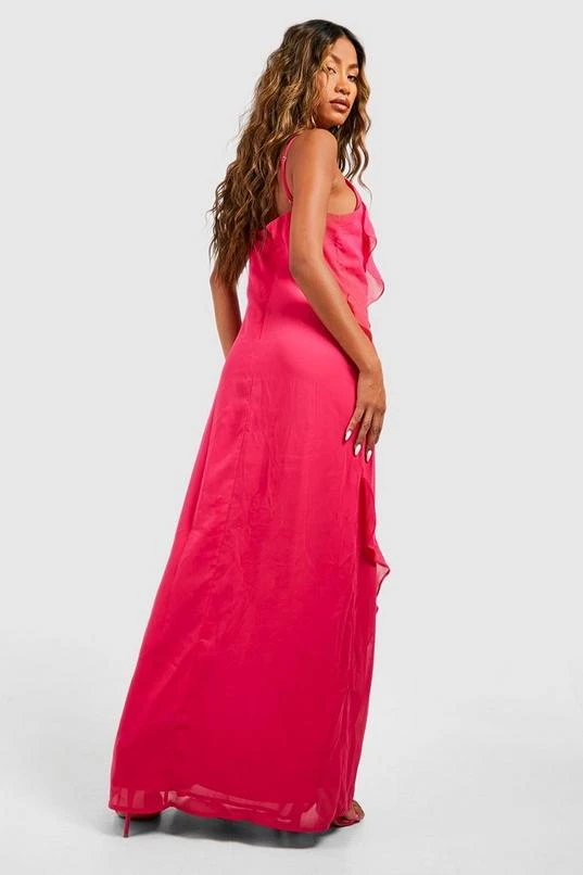 BOOHOO Rose Corsage Detail Ruffle Maxi Dress 2 BOOHOO Rose Corsage Detail Ruffle Maxi Dress - Image 2