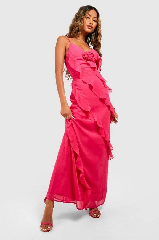 BOOHOO Rose Corsage Detail Ruffle Maxi Dress 3 BOOHOO Rose Corsage Detail Ruffle Maxi Dress - Image 3