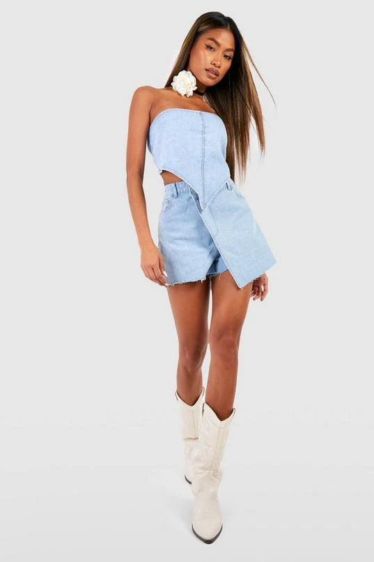 BOOHOO Wrap Waist Raw Hem Denim Skort 1 BOOHOO Wrap Waist Raw Hem Denim Skort
