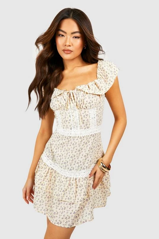 BOOHOO Ditsy Lace Trim Milkmaid Skater Dress 1 BOOHOO Ditsy Lace Trim Milkmaid Skater Dress