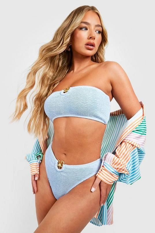 BOOHOO Star Crinkle Bandeau High Waist Bikini Set 1 BOOHOO Star Crinkle Bandeau High Waist Bikini Set