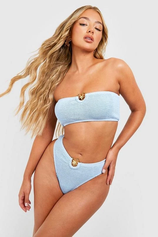 BOOHOO Star Crinkle Bandeau High Waist Bikini Set 3 BOOHOO Star Crinkle Bandeau High Waist Bikini Set - Image 3
