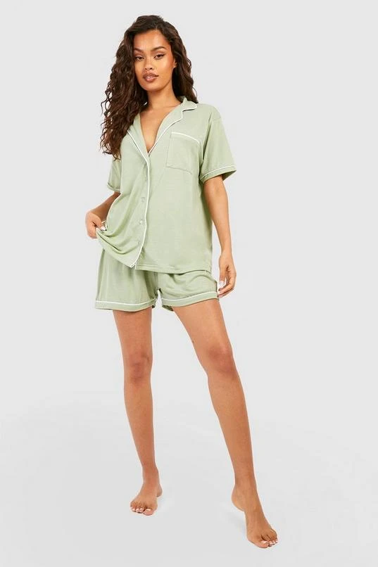 BOOHOO Button Through Jersey Knit Pajama Short Set 3 BOOHOO Button Through Jersey Knit Pajama Short Set - Image 3