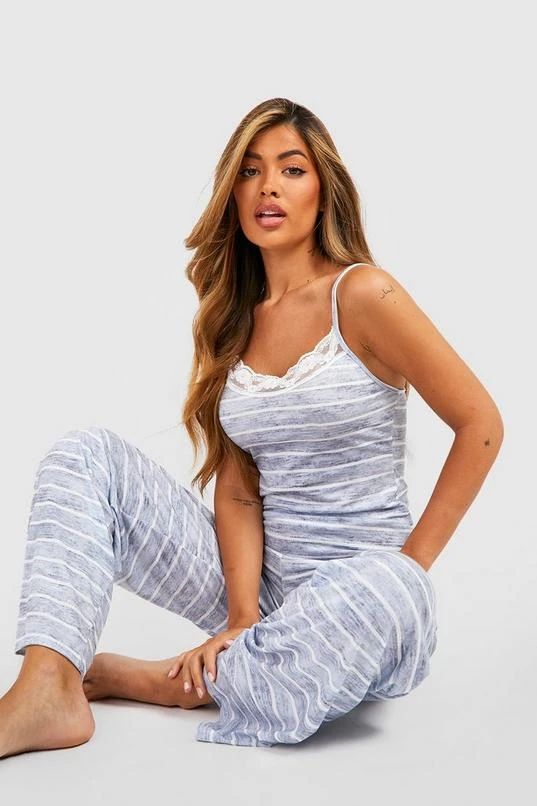 BOOHOO Stripe Lace Trim Jersey Knit Cami & Pants Pajama Set 3 BOOHOO Stripe Lace Trim Jersey Knit Cami & Pants Pajama Set - Image 3