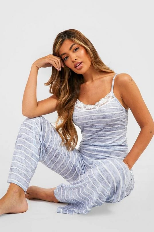 BOOHOO Stripe Lace Trim Jersey Knit Cami & Pants Pajama Set 4 BOOHOO Stripe Lace Trim Jersey Knit Cami & Pants Pajama Set - Image 4