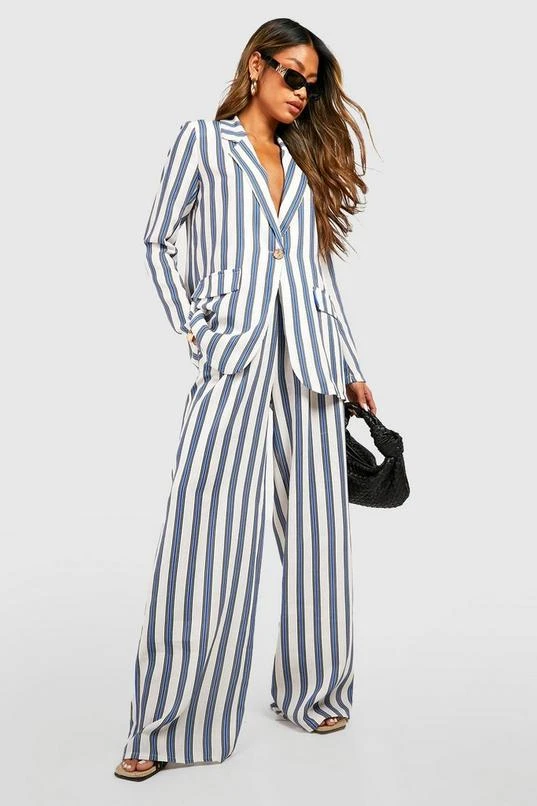 BOOHOO Linen Look Striped Contrast Button Blazer 3 BOOHOO Linen Look Striped Contrast Button Blazer - Image 3