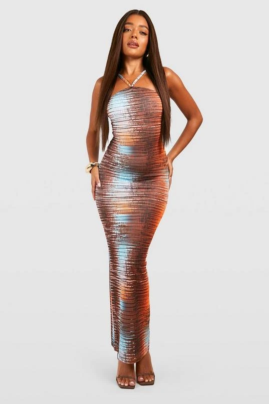 BOOHOO Halter Textured Tie Dye Maxi 1 BOOHOO Halter Textured Tie Dye Maxi