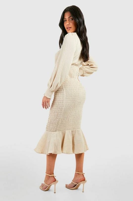 BOOHOO Maternity Textured Shirred Frill Hem Midi Dress 2 BOOHOO Maternity Textured Shirred Frill Hem Midi Dress - Image 2