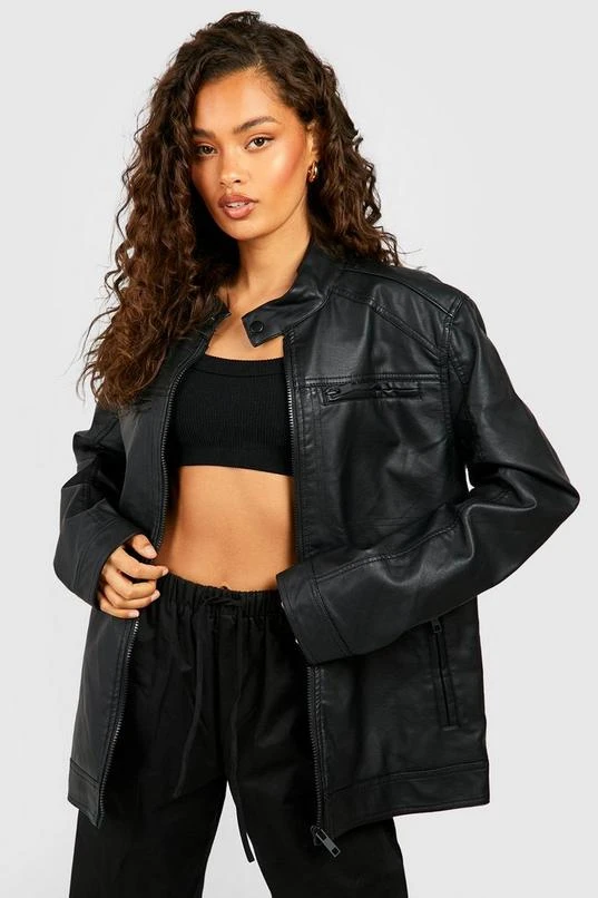 BOOHOO Oversized Faux Leather Zip Detail Jacket 1 BOOHOO Oversized Faux Leather Zip Detail Jacket