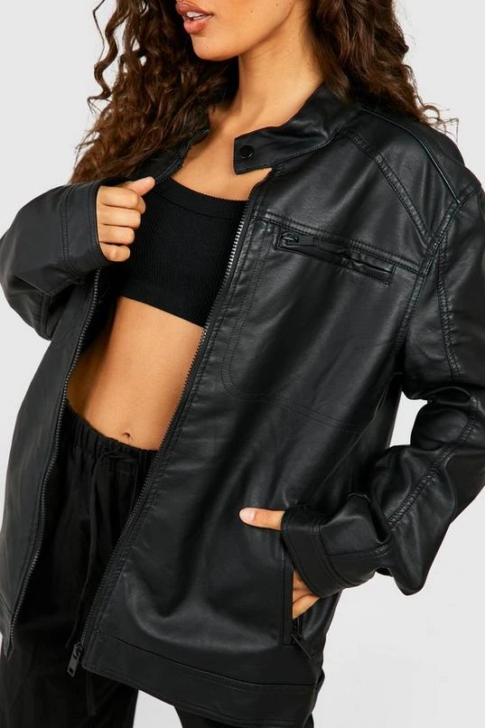 BOOHOO Oversized Faux Leather Zip Detail Jacket 4 BOOHOO Oversized Faux Leather Zip Detail Jacket - Image 4