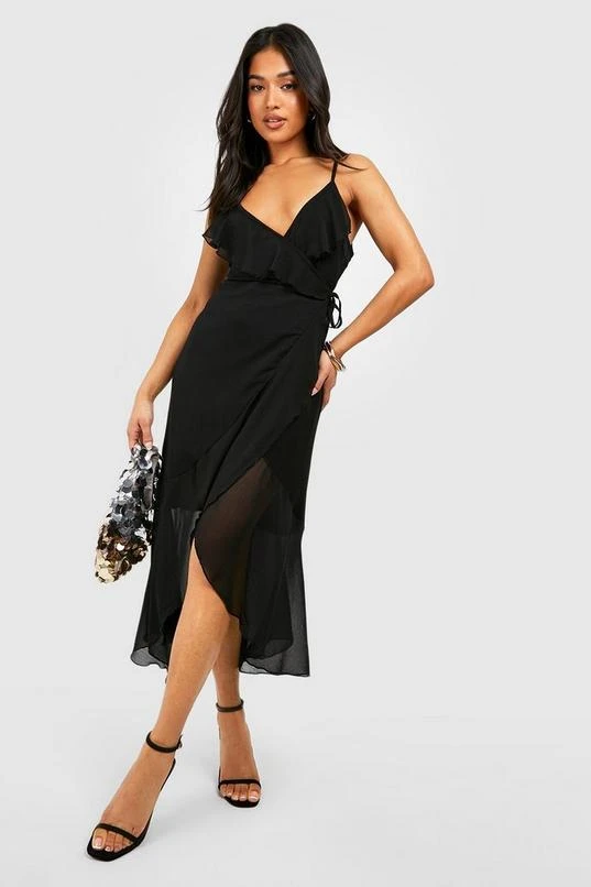 BOOHOO Petite Chiffon Ruffle Wrap Midi Dress 3 BOOHOO Petite Chiffon Ruffle Wrap Midi Dress - Image 3