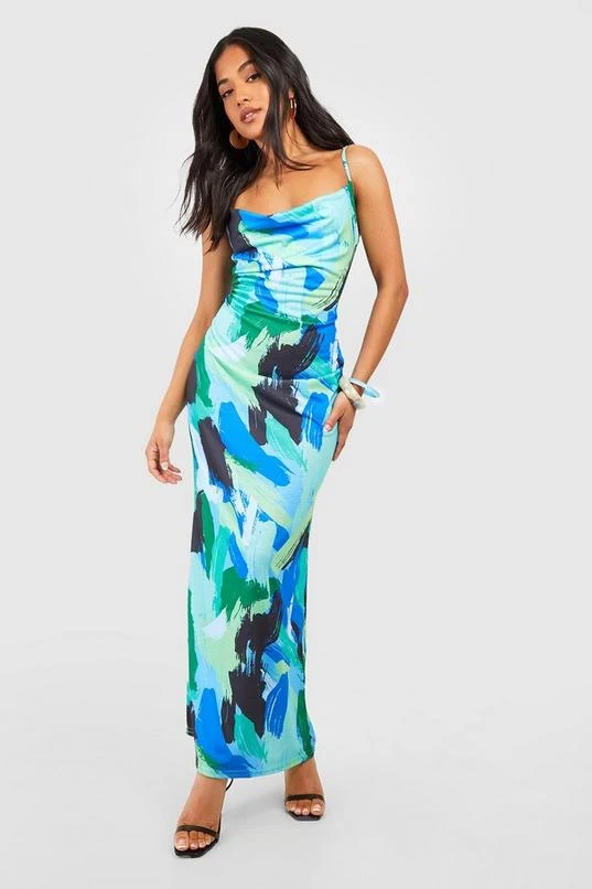 BOOHOO Petite Abstract Print Cowl Neck Maxi Dress 1 BOOHOO Petite Abstract Print Cowl Neck Maxi Dress