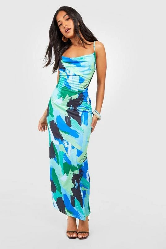 BOOHOO Petite Abstract Print Cowl Neck Maxi Dress 3 BOOHOO Petite Abstract Print Cowl Neck Maxi Dress - Image 3
