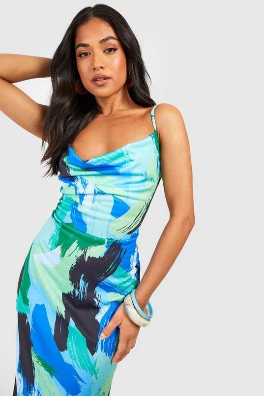BOOHOO Petite Abstract Print Cowl Neck Maxi Dress 4 BOOHOO Petite Abstract Print Cowl Neck Maxi Dress - Image 4